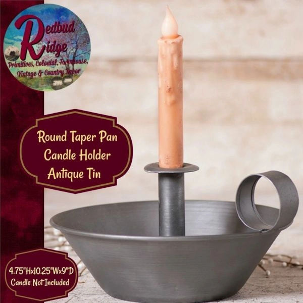 Candle Holder Round Tapered Pan Antique Tin