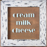 Distressed White Olde Advertising Dairy Window Cream Milk Cheese