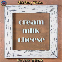 Distressed White Olde Advertising Dairy Window Cream Milk Cheese