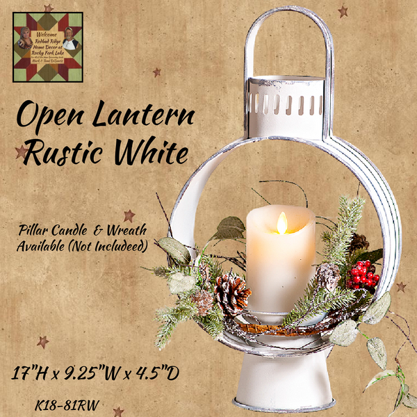 Lantern Open Round Rustic White 17"H