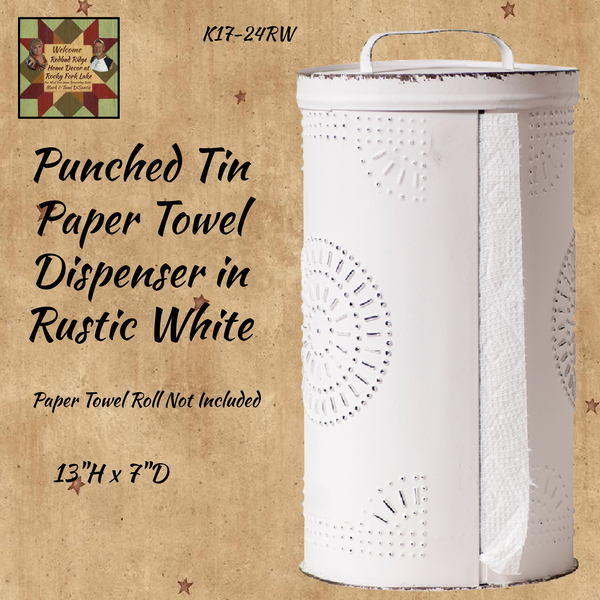 Paper Towel Punch Tin Holder Rustic White