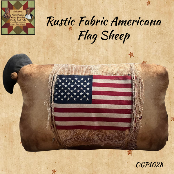 Rustic Americana Flag Sheep Fabric