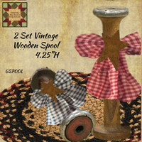Vintage Wooden Spools Set of 2, 6"H