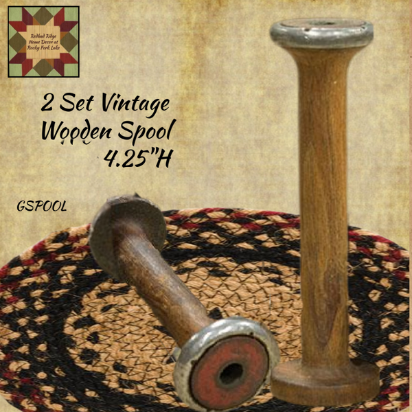 Vintage Wooden Spools Set of 2, 6"H