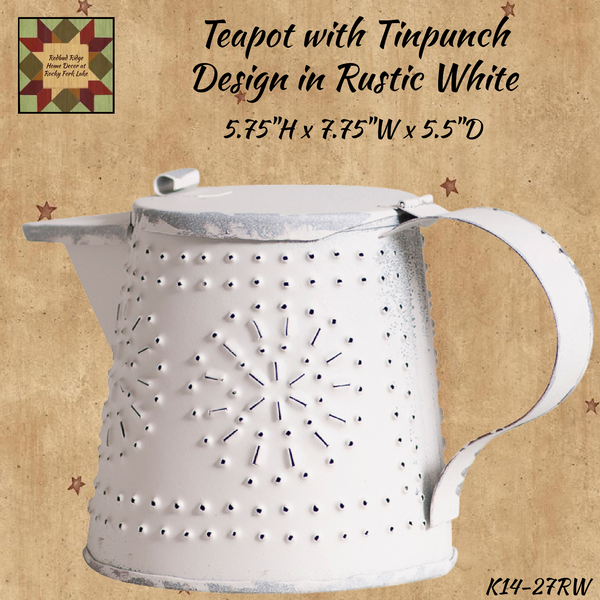Teapot Punch Tin Rustic White